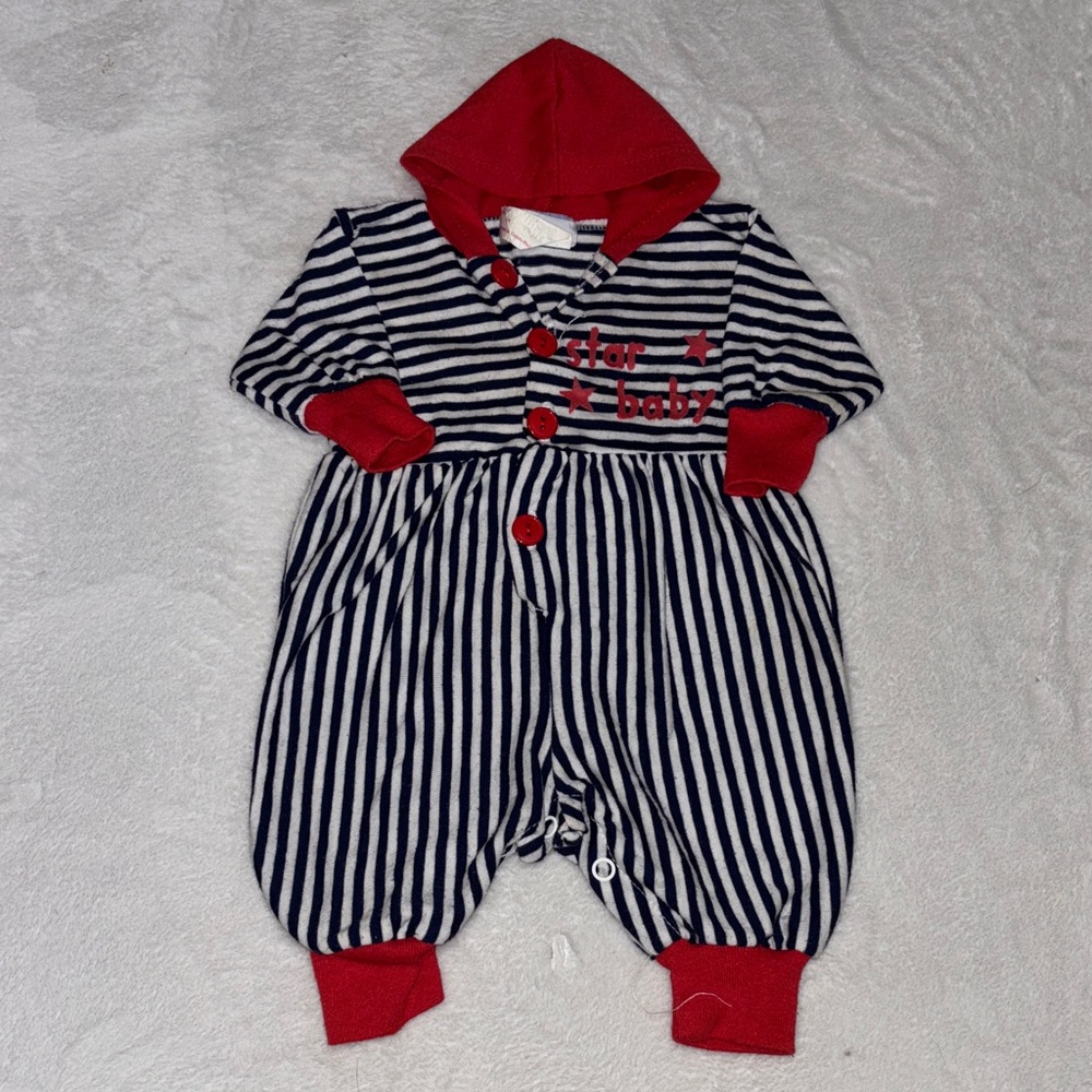 Vintage little gem Striped Red and Blue Baby One Piece